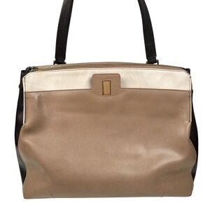 Furla Top Handle Handbag‎ Italian Leather Purse Taupe Cream Brown